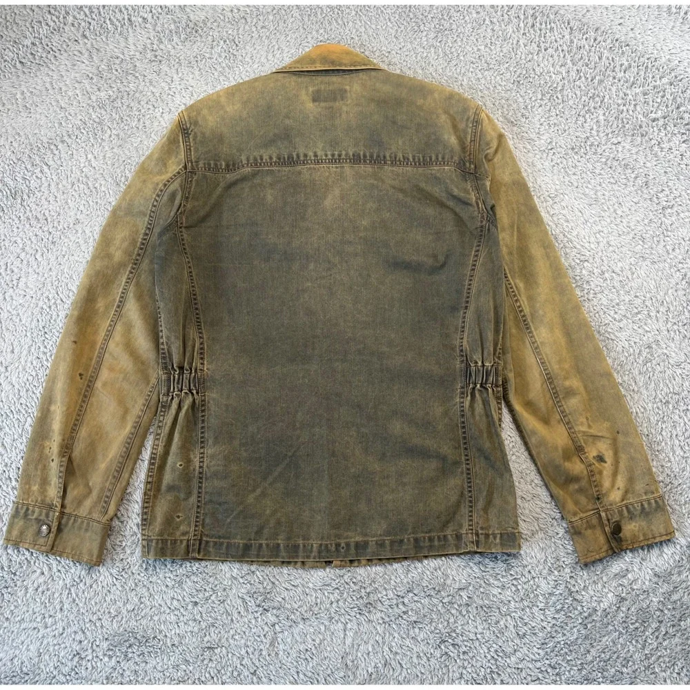 Armani Exchange Mens S Coated Cotton Field‎ Jacket Distressed Olive Patina Faded